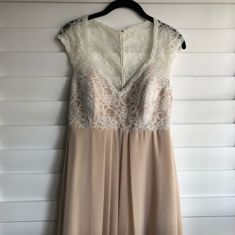Mori lee Lace + Chiffon Bridesmaids Dress #693 Ivory and Champagne • Size 10